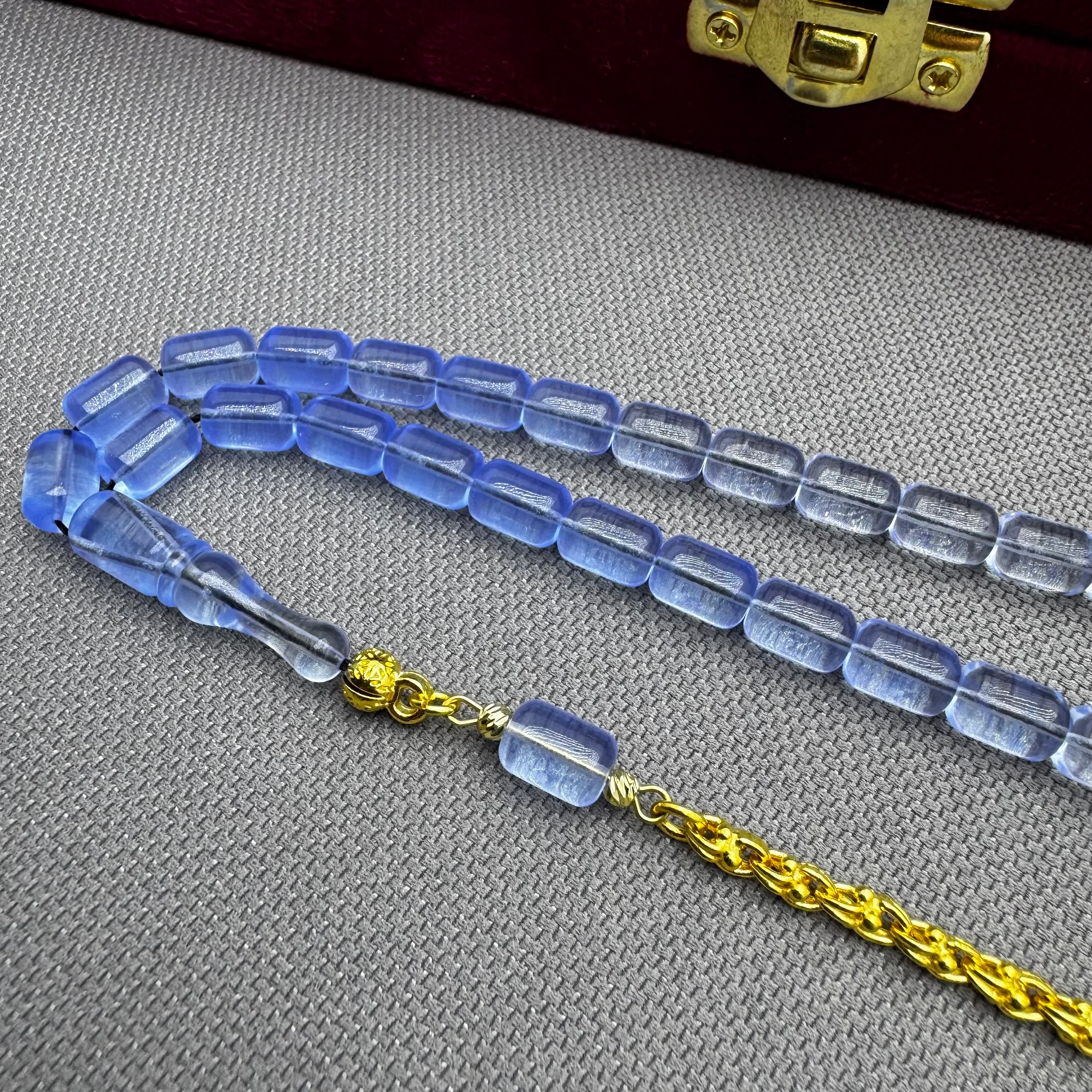 925 Ayar Gümüş Püsküllü Mavi Renk Süzmesi Kapsül Kesim İnce Delim Alman Bakalit Tespih